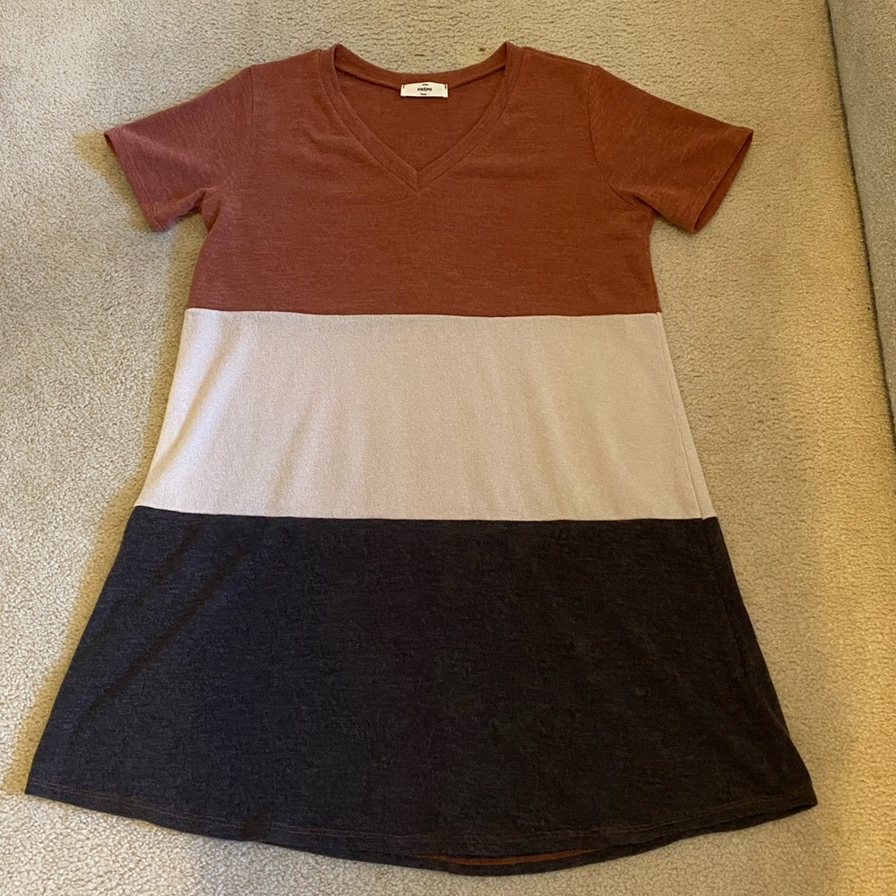 Entro burnt orange, cream, and navy blue dress